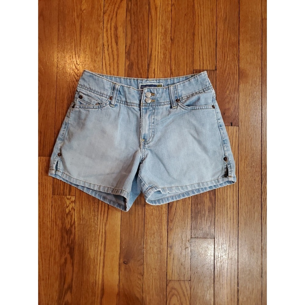 Old Navy Jean Shorts Slit Leg Low Waist Lt Wash Chino length Denim Womens Sz 0